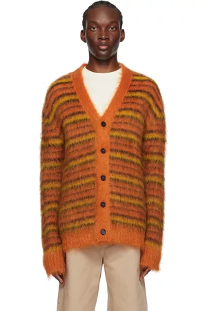 Marni Men Sweatshirts - Orange Striped Cardigan