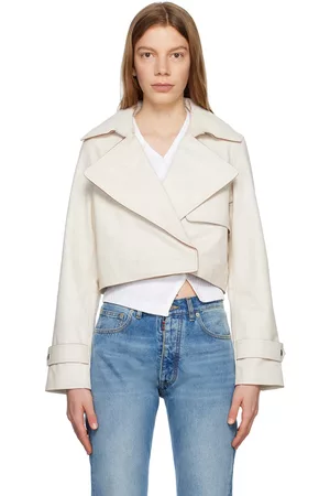 Helmut Lang Women Leather Jackets - Off-White Cropped Trench Leather Jacket