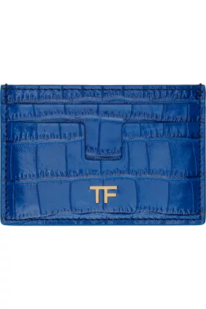 Tom Ford Women Wallets - Blue Croc-Embossed Card Holder