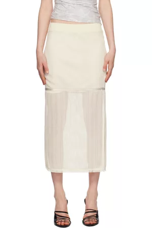 Helmut Lang Women Midi Skirts - Off-White Tiered Midi Skirt