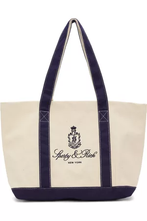 Sporty & Rich Women Tote Bags - Navy & Off-White Embroidered Tote