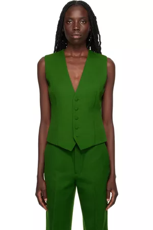 Ami Women Tank Tops - Green Covered Button Vest