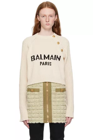 Balmain Women Sweaters - Beige Jacquard Sweater