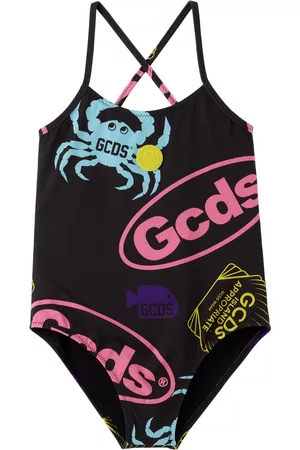 GCDS Girls Swimsuits - Kids Black Shell One-Piece Swimsuit