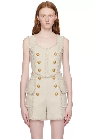 Balmain Women Tank Tops - Beige Frayed Tank Top