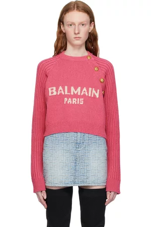 Balmain Women Sweaters - Pink Jacquard Sweater