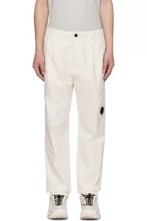C.P. Company Men Twill Cargo Pants - White Garment-Dyed Cargo Pants