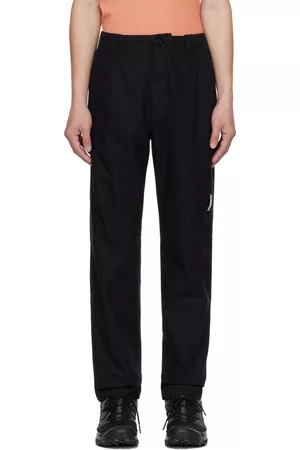 C.P. Company Men Twill Cargo Pants - Black Garment-Dyed Cargo Pants