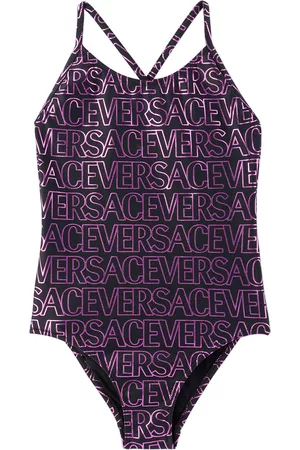 VERSACE Girls Swimsuits - Kids Black & Purple Printed One-Piece Swimsuit