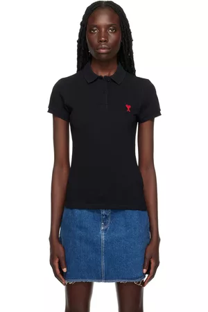Ami Women Polo T-Shirts - Black Ami de Cœur Polo