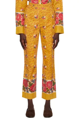 BODE Women Pants - Yellow Blooming Border Trousers