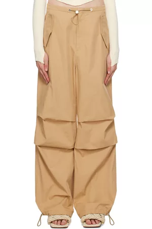 DION LEE Women Twill Pants - Brown Elasticized Trousers