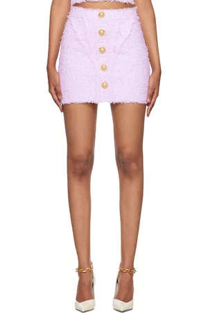 Balmain Women Mini Skirts - Purple Button Miniskirt