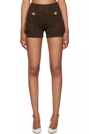 Balmain Women Shorts - Brown Monogram Shorts