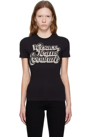 Versace logo paneled bicolor black white two tone Womens large Top T Shirt