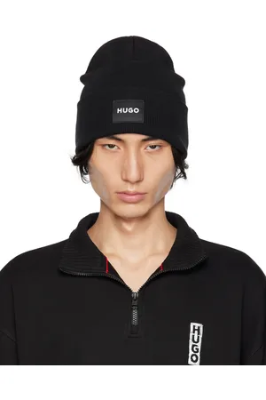 HUGO KIDS logo-patch knitted beanie hat - Black