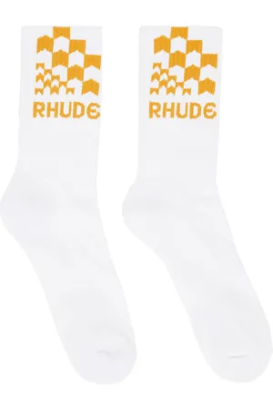 Rhude Racing Cotton Blend Ribbed Socks In White