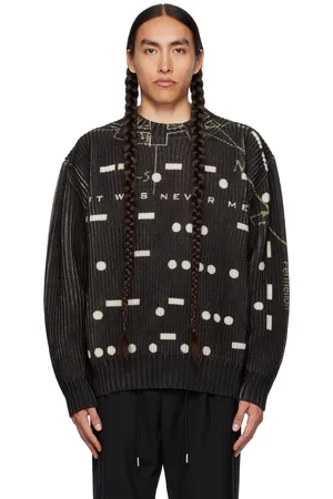 Navy Striped jacquard-knit sweater, Sacai