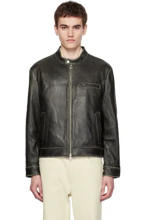 Louis Vuitton Distorted Motocycle Leather Jacket, Black, 48
