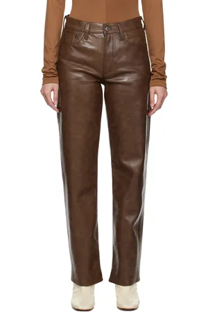 Tyra Straight Leg Faux Leather Pants - Chocolate - MESHKI U.S