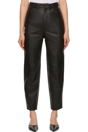 Black Relaxed leg tapered hem leather trouser, Raey