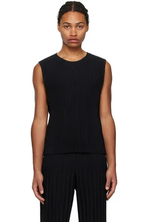 Black V-neck technical-pleated tank top, Homme Plissé Issey Miyake