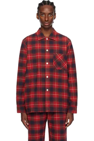 Cuddl Duds Mens Cozy Lodge Printed Pajama Set Small Red Plaid, Red