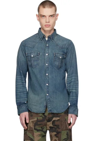 POLO RALPH LAUREN DISTRESSED DENIM WESTERN SHIRT, | Blue Men‘s Denim Shirt  | YOOX