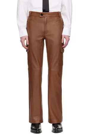 Lynch Straight Fit Leather Trousers Tan Brown