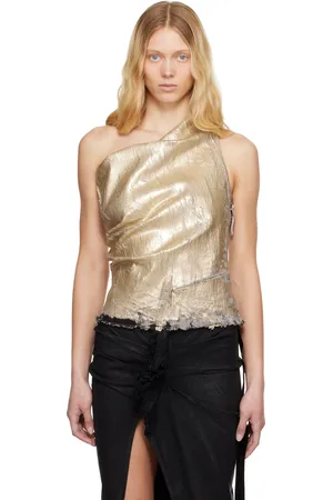 Rick Owens Gold Hollywood Athena Cropped Denim Top