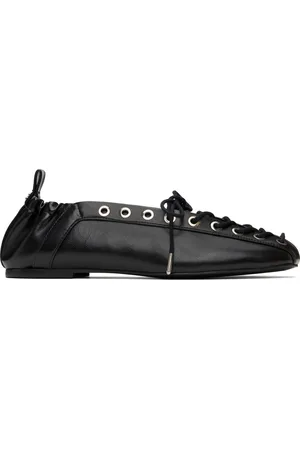 Ganni Black Oleatex Lace-Up Ballerina Flats