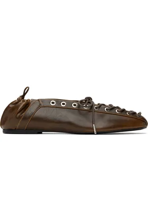 Ganni Khaki Oleatex Lace-Up Ballerina Flats