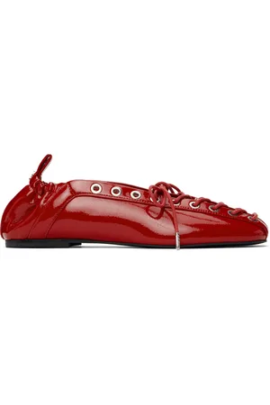 Ganni Red Lace-Up Ballerina Flats