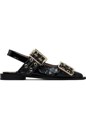 Ganni Black Feminine Buckle Ballerina Flats