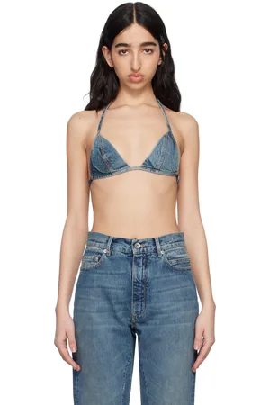 Rick Owens Blue Hollywood Garment-Washed Denim Bra