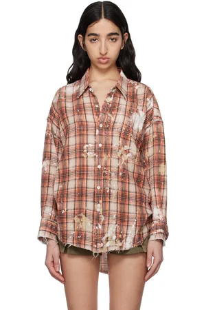 R13 Orange & Beige Shredded Seam Drop Neck Shirt