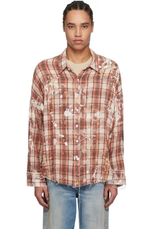 R13 Orange & Beige Shredded Seam Drop Neck Shirt