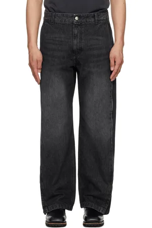 Solid Black Side Zipper Wide Jeans