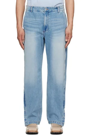 Solid Blue Side Zipper Wide Jeans
