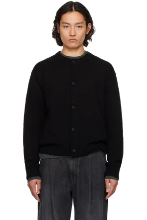 Solid Black Cotton Boucle Round Neck Cardigan