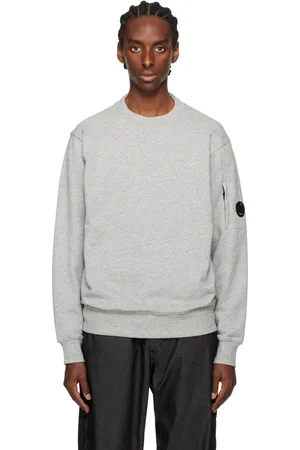 C.P. Company Gray Diagonal Raised Fleece Crewneck Lens Sweatshirt