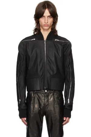 Rick Owens Black Porterville Seb Zip Leather Bomber Jacket