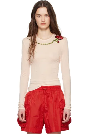 Simone Rocha Beige Embellished Carnation Mesh Top