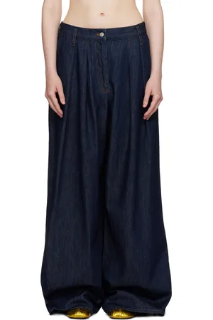 DRIES VAN NOTEN Indigo Wide Pleated Jeans