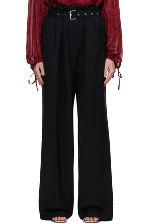 DRIES VAN NOTEN Black Belted Wool Trousers