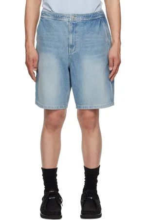Solid Blue Elasticized Waist Denim Shorts