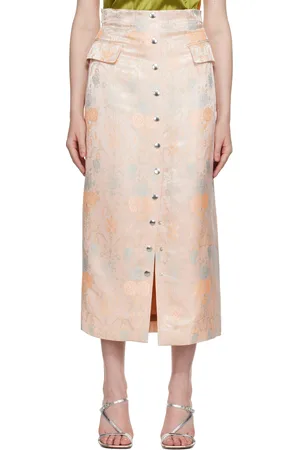 DRIES VAN NOTEN Pink Fitted Jacquard Midi Skirt