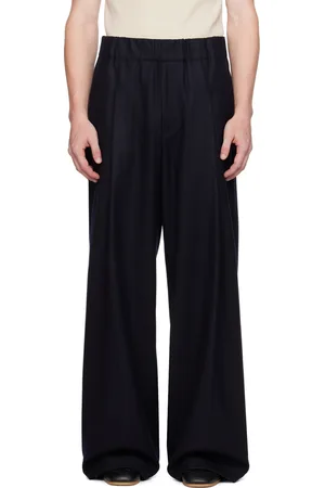 DRIES VAN NOTEN Navy Wide Wool Trousers