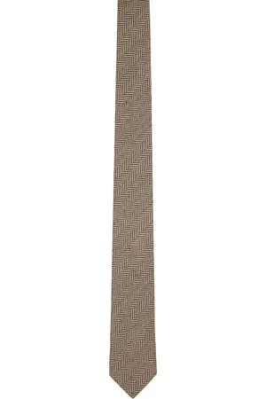 DRIES VAN NOTEN Beige Herringbone Tie