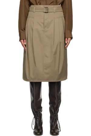 LEMAIRE Taupe Pleated Belted Midi Skirt